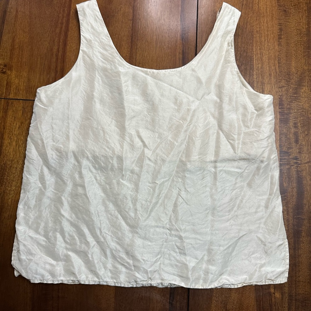 Vintage Express 100% Silk Tank Top Ivory Beige Sleeveless Blouse Women’s L